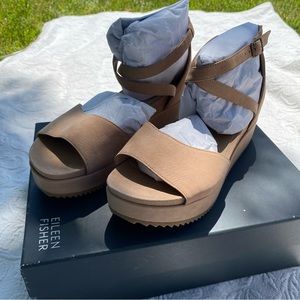 Size 9 1/2 Eileen Fisher Suede Platform Sandals